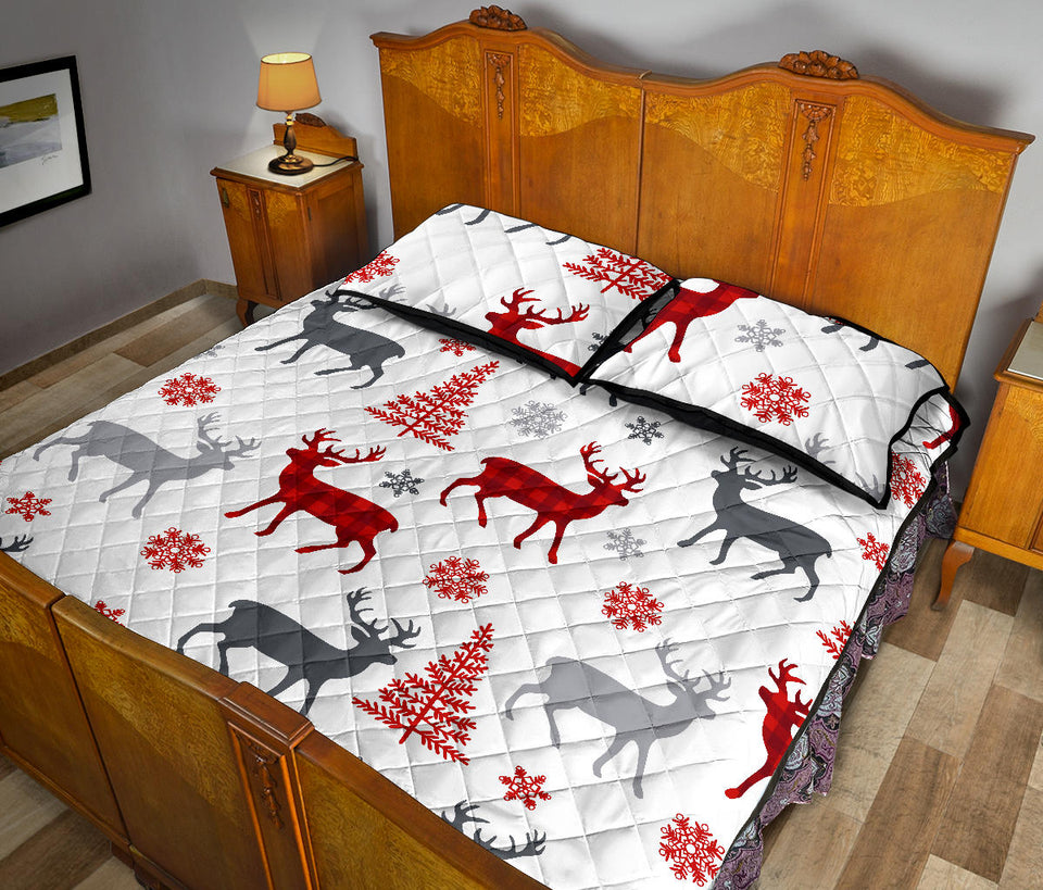 Deer tree snowflakes chrismas pattern Quilt Bed Set