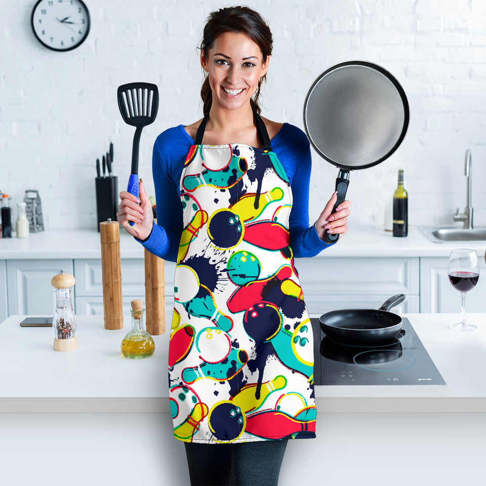Watercolor Bowling Ball Pins Adjustable Apron