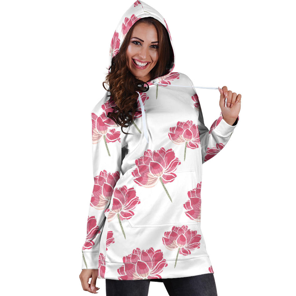 Pink Lotus Waterlily Pattern Women'S Hoodie Dress