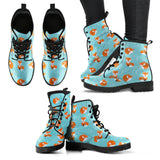 Fox Pattern Blue B Ackground Leather Boots