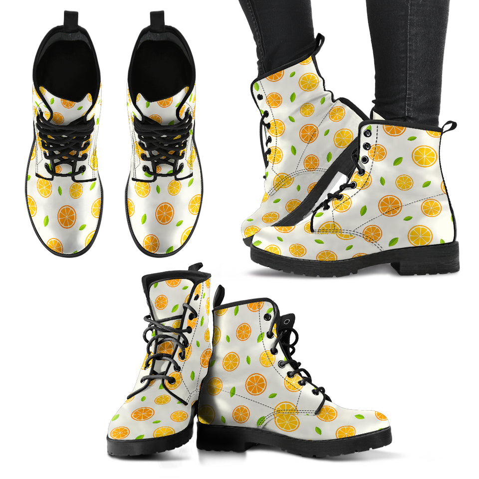 Oranges Leaves Pattern Leather Boots