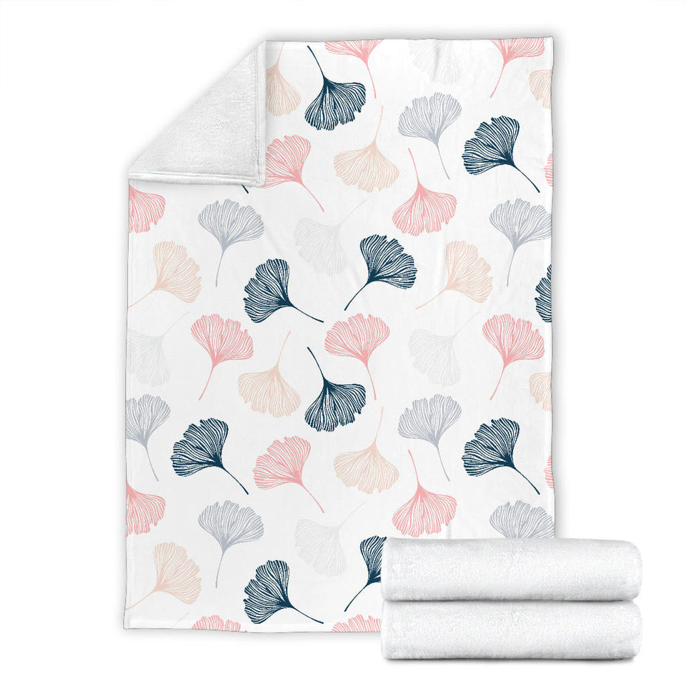 Black Gray Cream Coral Ginkgo Leaves Pattern Premium Blanket