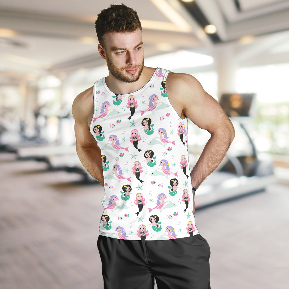 cute mermaid dolphin fish starfish pattern Men Tank Top