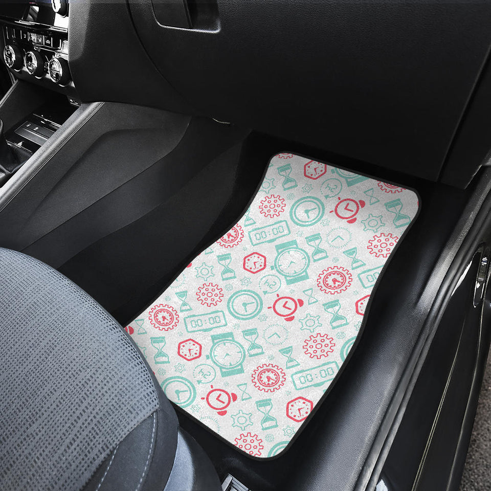 Clock Time Pattern Blackground Front And Back Car Mats