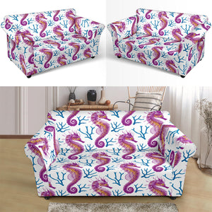 Purple Seahorse Blue Coral Pattern Loveseat Couch Slipcover