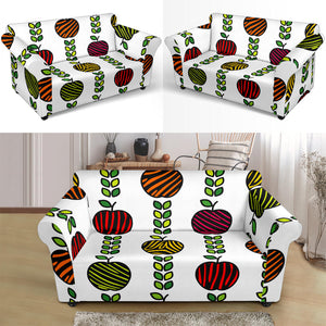 Colorful Apples Leave Zebra Stripe Loveseat Couch Slipcover
