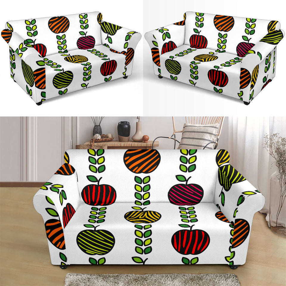 Colorful Apples Leave Zebra Stripe Loveseat Couch Slipcover