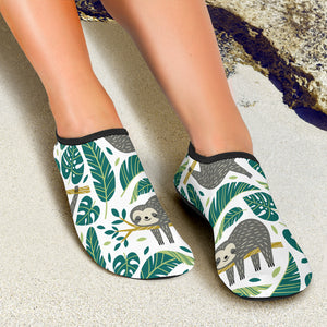 Cute Sloths Tropical Palm Leaves White Background Aqua Shoes