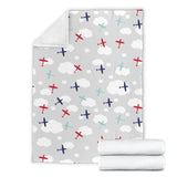 Airplane Cloud Grey Background Premium Blanket