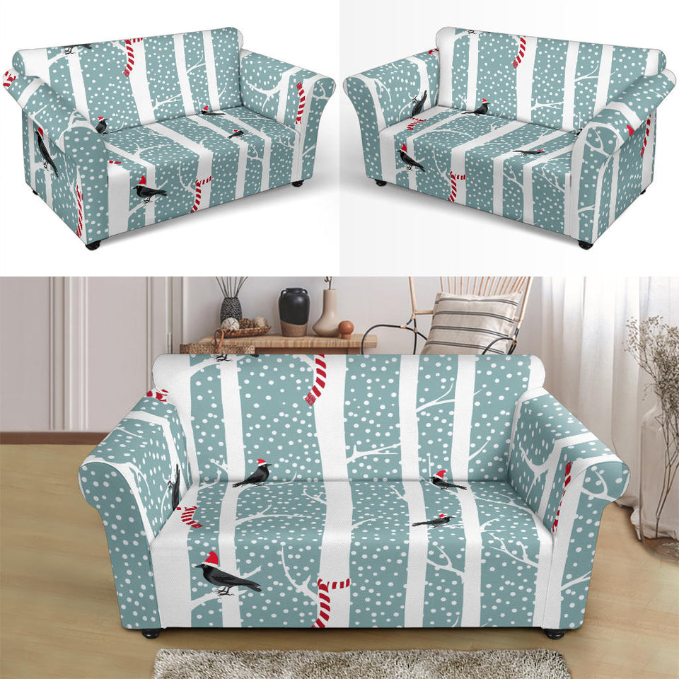 Crows Christmas Hat Scarf Loveseat Couch Slipcover