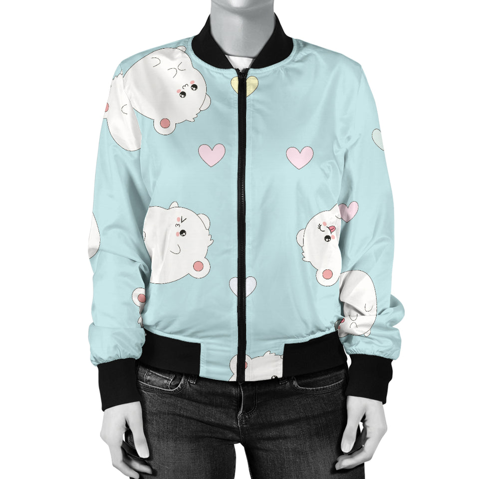 White Cute Hamsters Heart Pattern Women'S Bomber Jacket