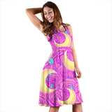 Moon Pink Rose Background Sleeveless Midi Dress