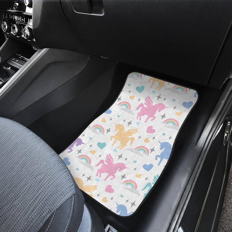 Colorful Unicorn Rainbow Heart Pattern Front And Back Car Mats