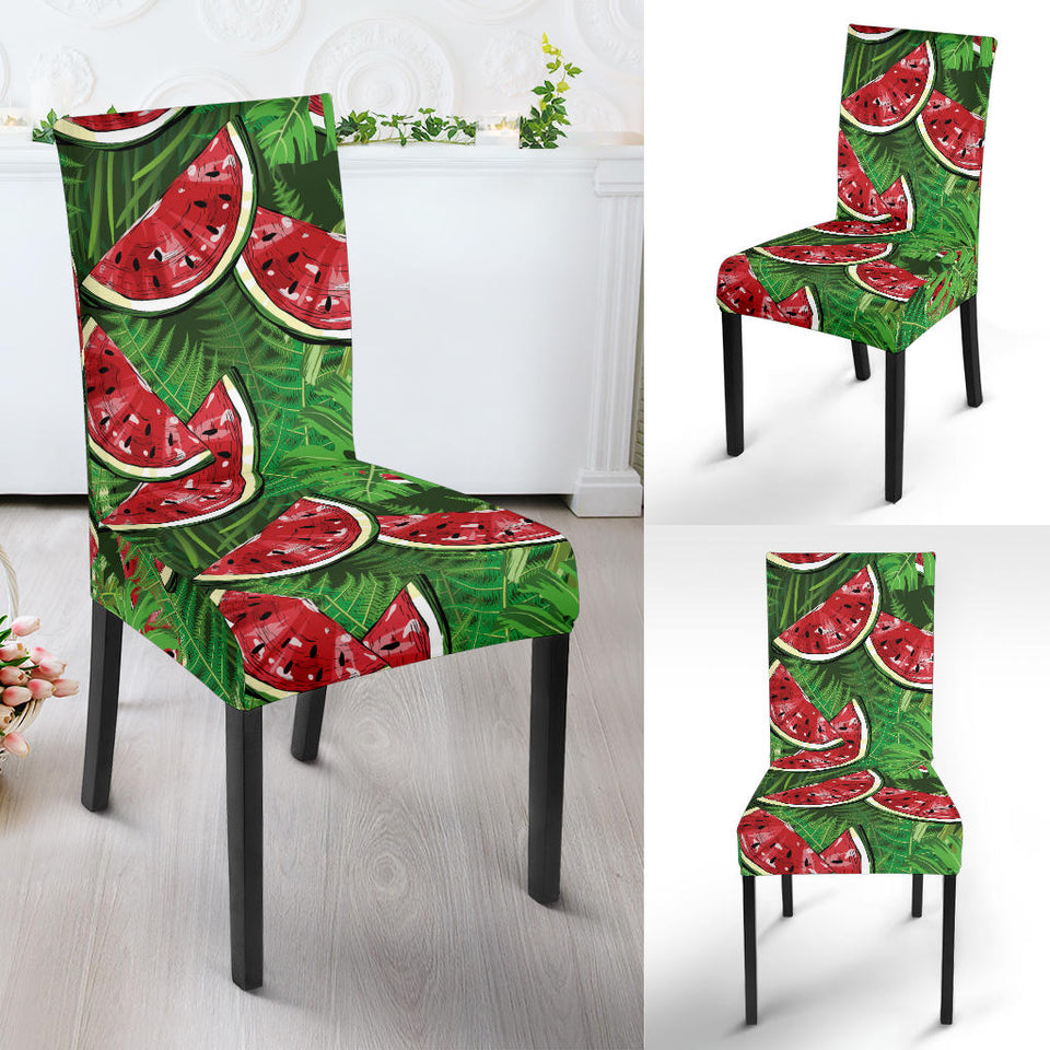 Watermelons Tropical Palm Leaves Pattern Background Dining Chair Slipcover