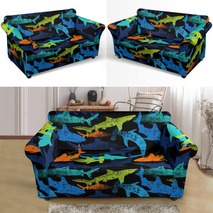 Colorful Shark Loveseat Couch Slipcover