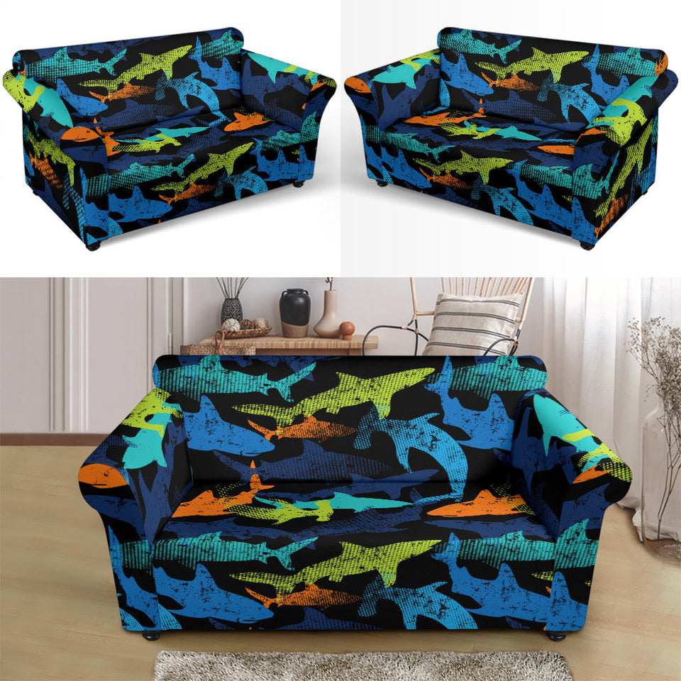 Colorful Shark Loveseat Couch Slipcover