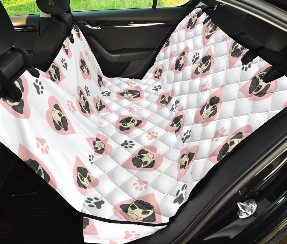 Cute Pugs Pink Heart Paw Pattern Dog Car Seat Covers
