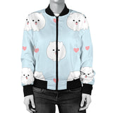 White Cute Pomeranian Pattern Women'S Bomber Jacket