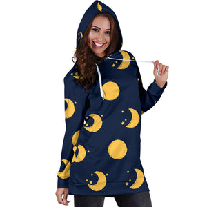 Moon Star Pattern Women'S Hoodie Dress