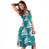 Cute Sailboat Pattern Sleeveless Midi Dress