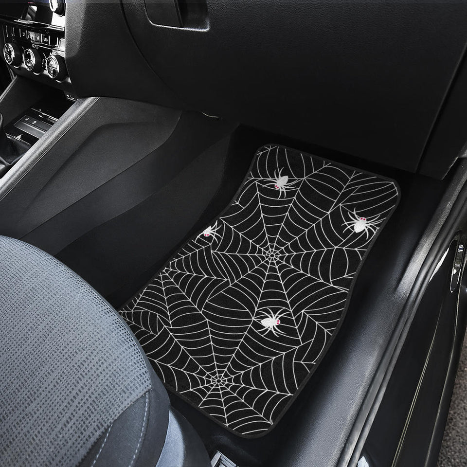 Spider Web Design Pattern Black Background White Cobweb Front And Back Car Mats