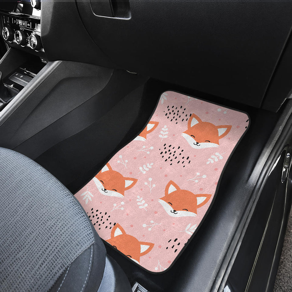 Cute Fox Pattern Pink Background Front And Back Car Mats