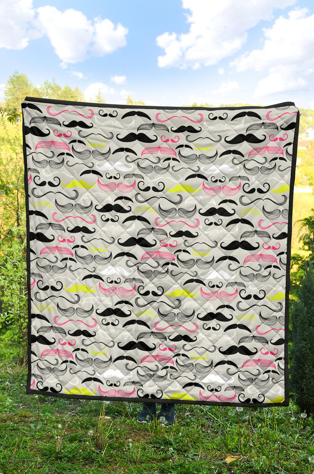 Mustache Beard Pattern Print Design 02 Premium Quilt