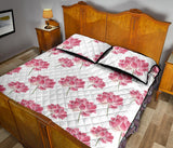 Pink lotus waterlily pattern Quilt Bed Set