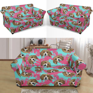 Beagle Muzzles Turquoise Paint Splashes Pink Pattern Loveseat Couch Slipcover