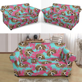 Beagle Muzzles Turquoise Paint Splashes Pink Pattern Loveseat Couch Slipcover