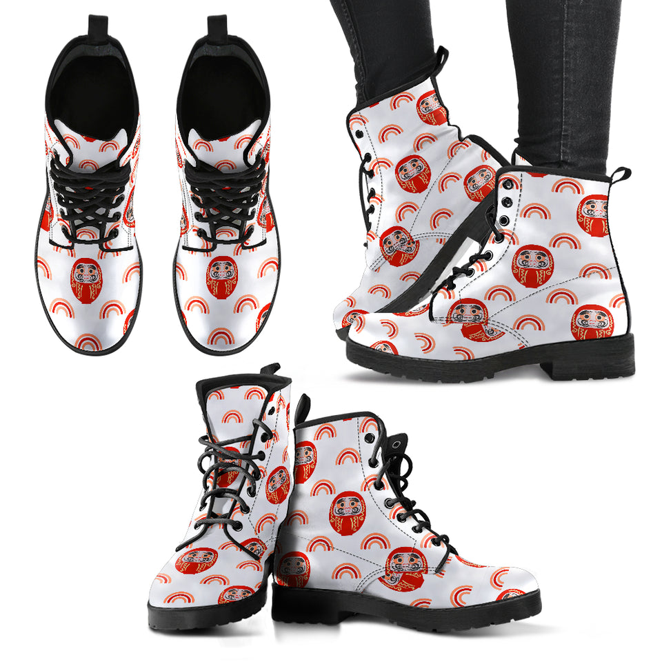 Daruma Japanese Wooden Doll Design Pattern Leather Boots