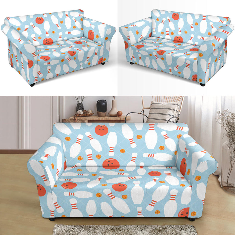 Bowling Ball Bowling Pins Blue Blackground Loveseat Couch Slipcover
