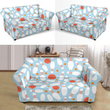 Bowling Ball Bowling Pins Blue Blackground Loveseat Couch Slipcover