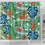 Heliconia Palm And Monstera  Leaves Pattern Shower Curtain Fulfilled In US