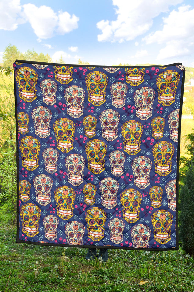 Sugar Skull Flower Pattern Premium Quilt