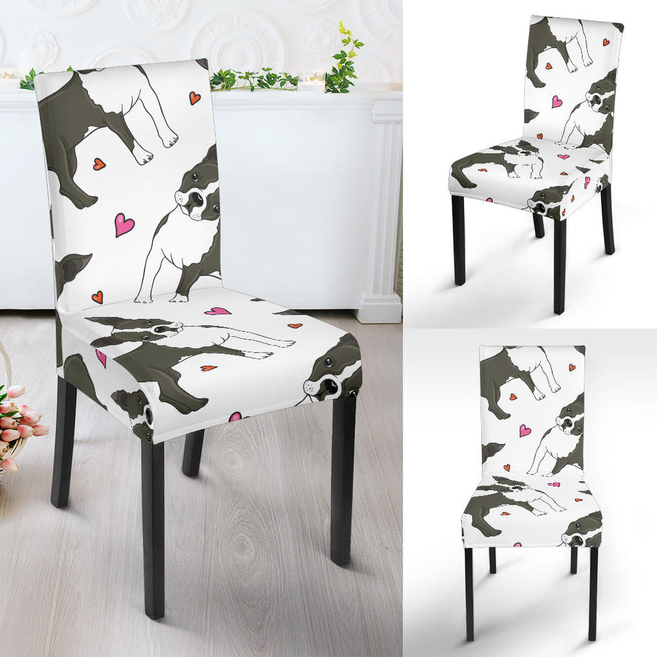 Boston Terrier Dog Hearts Vector Pattern Dining Chair Slipcover