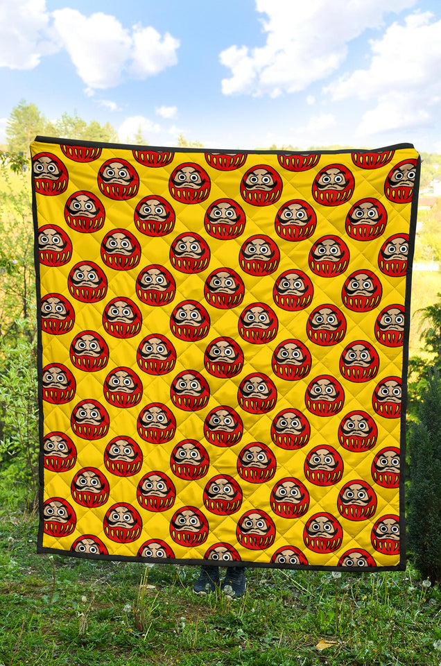 Daruma Japanese Wooden Doll Yellow Background Premium Quilt