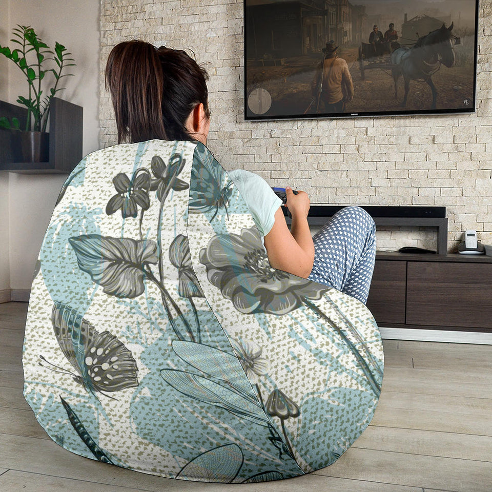 Dragonfly Butterfly Plants Insect Flower Vintage Style Pattern Bean Bag Cover