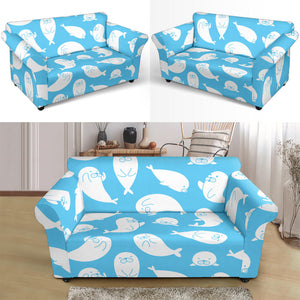 Cute White Sea Lion Seals Pattern Loveseat Couch Slipcover