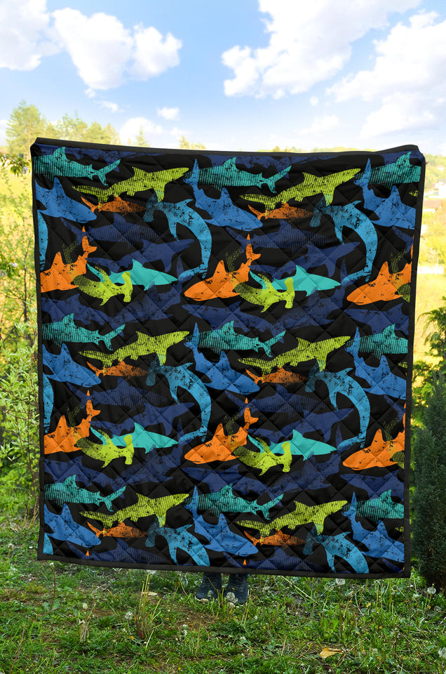 Colorful Shark Premium Quilt