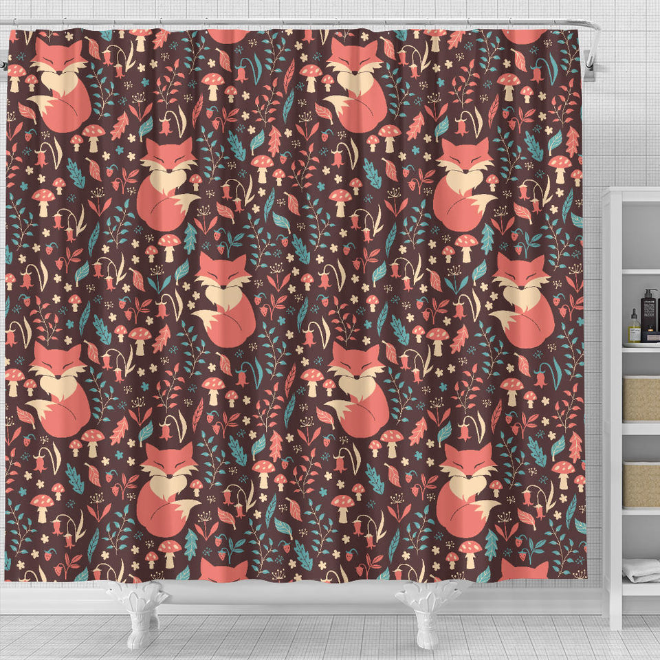 Fox Leaves Mushroom Pattern Shower Curtain Fulfilled In US