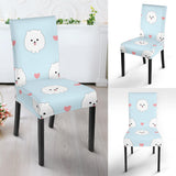 White Cute Pomeranian Pattern Dining Chair Slipcover