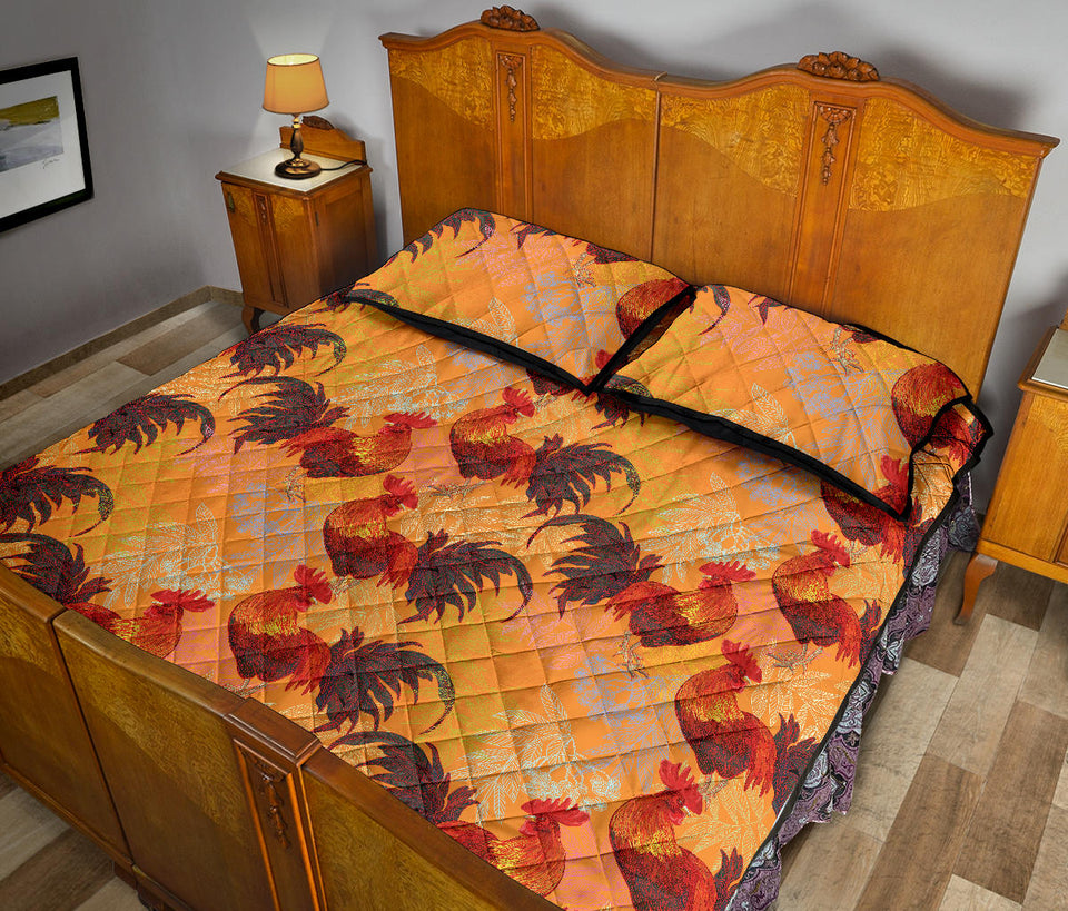 red rooster chicken cock pattern Quilt Bed Set