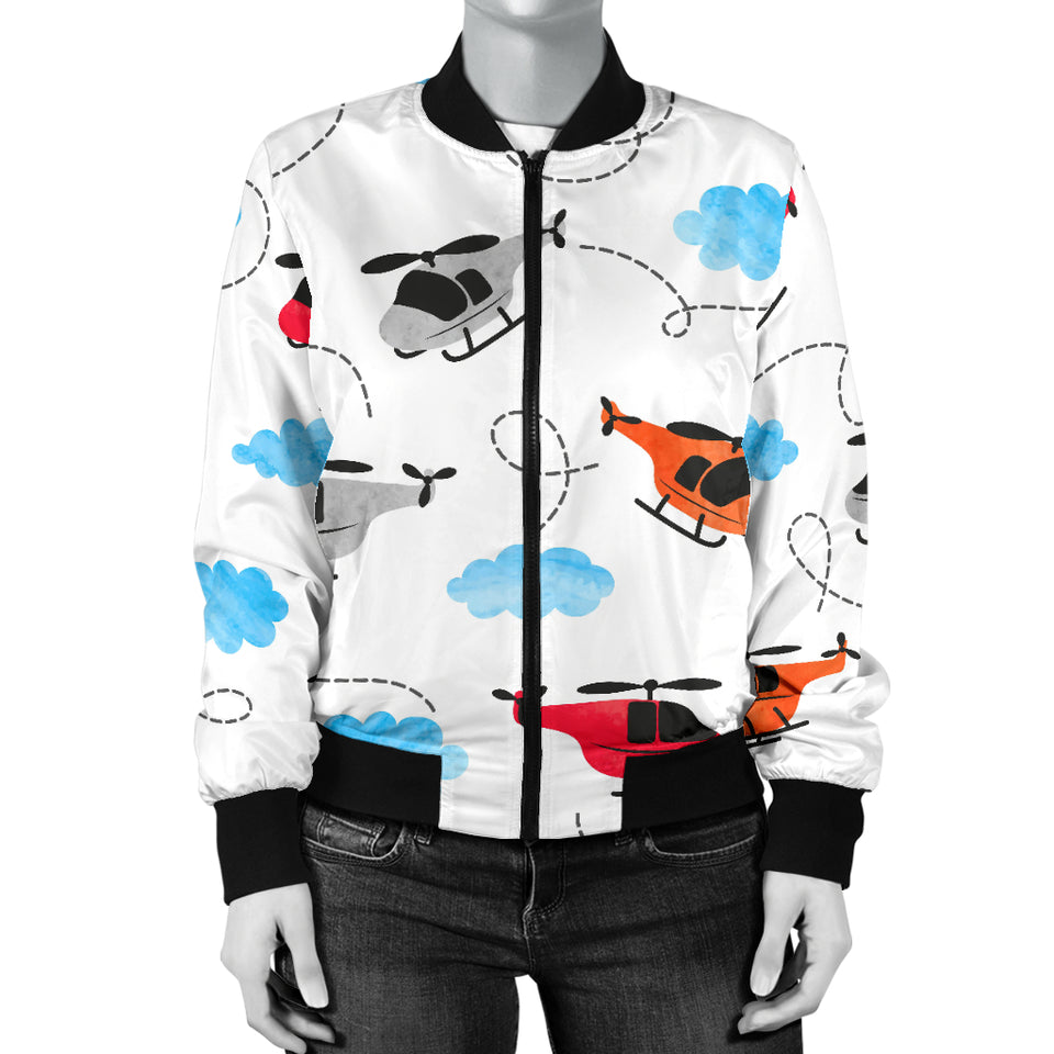 Watercolor Helicopter Cloud Pattern Women'S Bomber Jacket