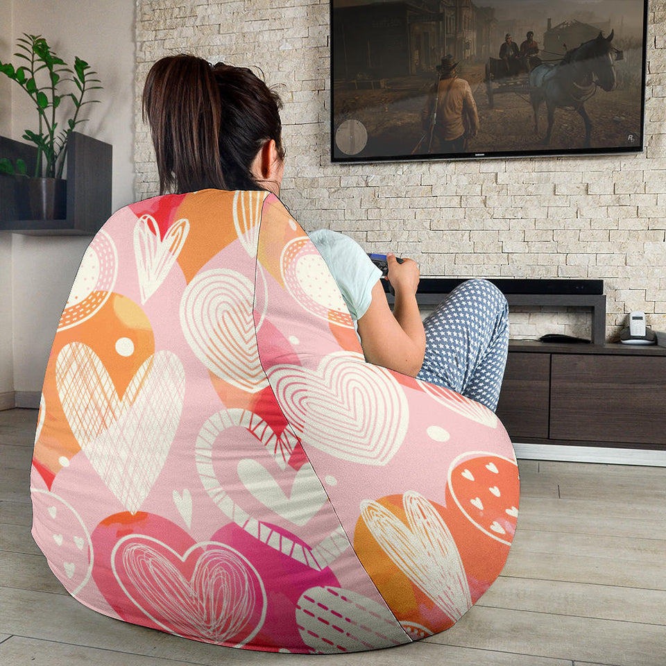 Hand Drawn Heart Design Pattern Bean Bag Cover