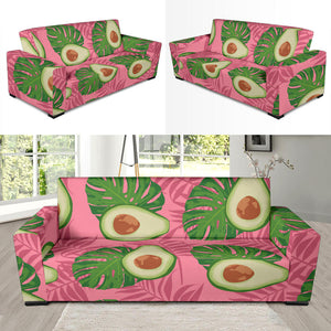 Avocado Slices Leaves Pink Back Ground Sofa Slipcover