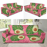 Avocado Slices Leaves Pink Back Ground Sofa Slipcover
