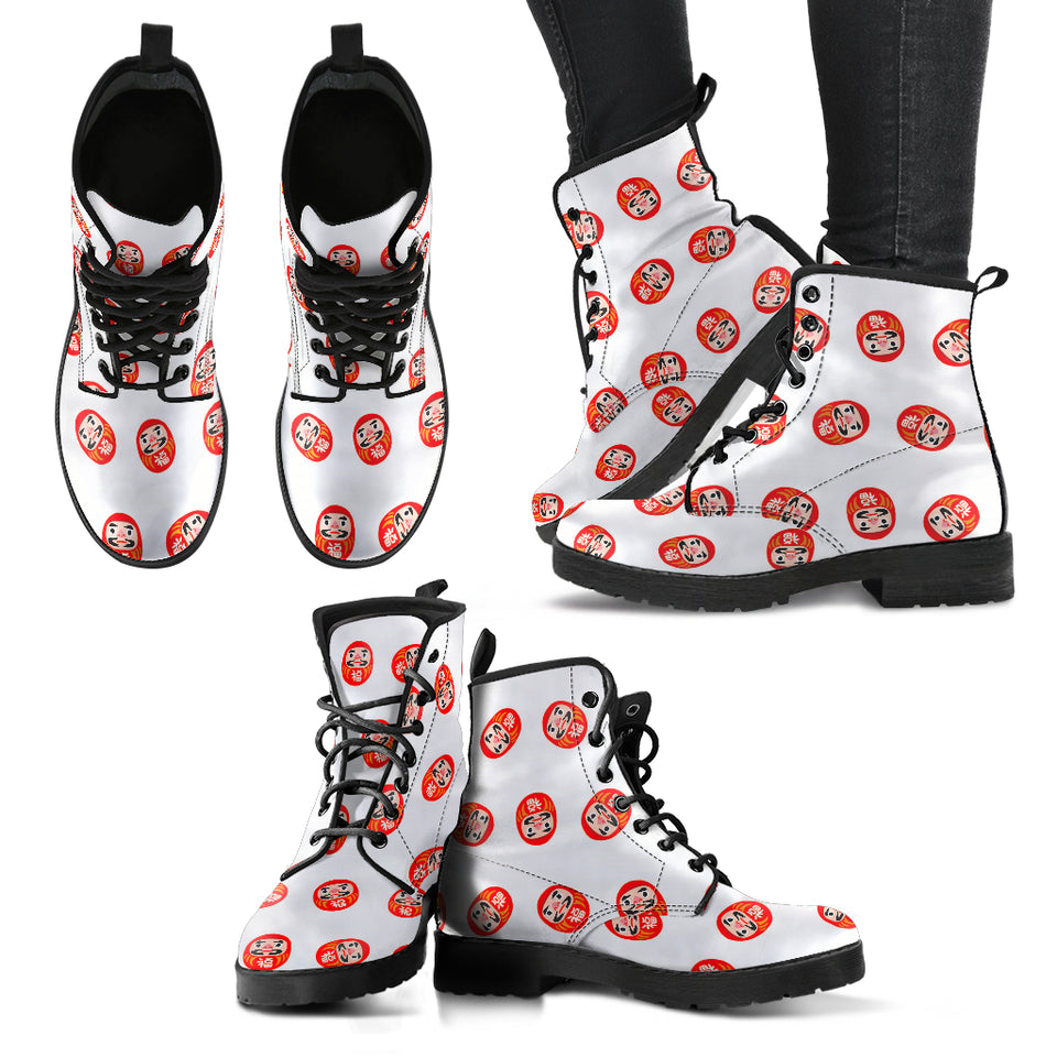 Daruma Japanese Wooden Doll Pattern Leather Boots