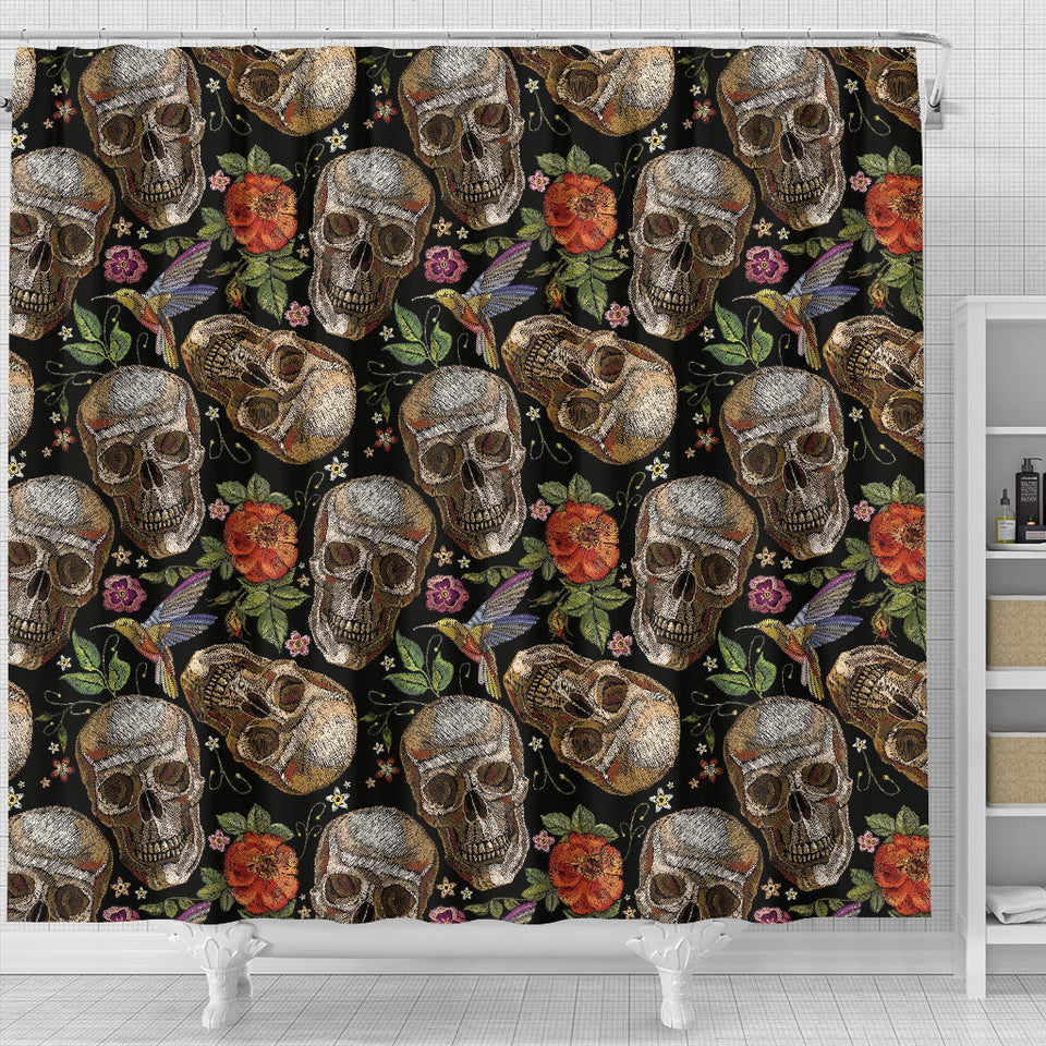 Skull Rose Humming Bird Flower Pattern Shower Curtain Fulfilled In US