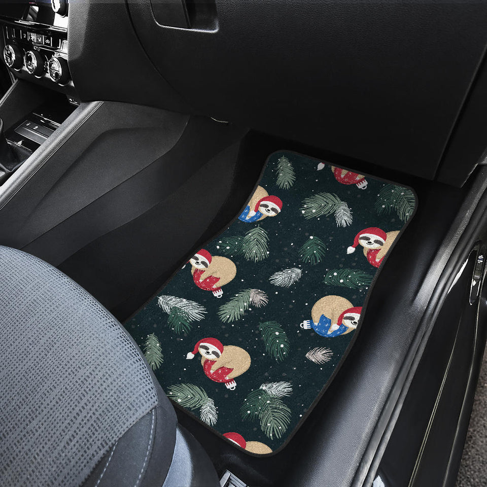 Cute Sloths Sleeping Christmas Ball Santa Hat Pattern Front And Back Car Mats
